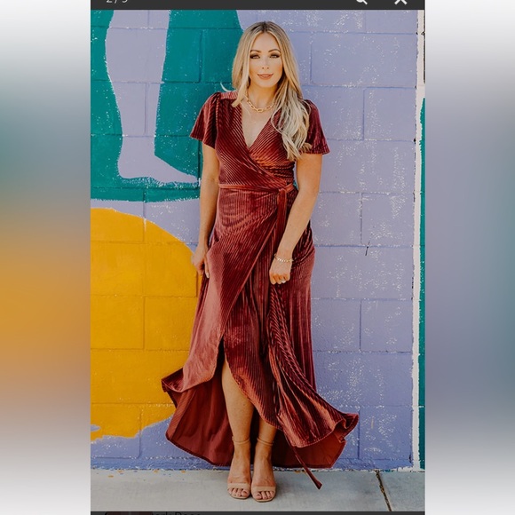 NWT Baltic Born Ribbed Velvet Short Sleeve True Wrap Maxi Dress Size M Dark Rose - Picture 4 of 6